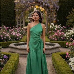 Hello Molly Vibrant Green One-Shoulder Dress
